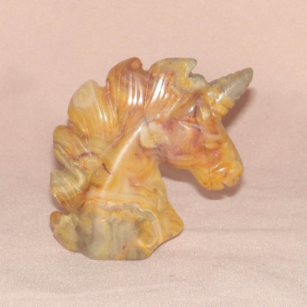 Multicolor AGATE Unicorn Carving • Polished Crystal Figurine • Stone Sculpture